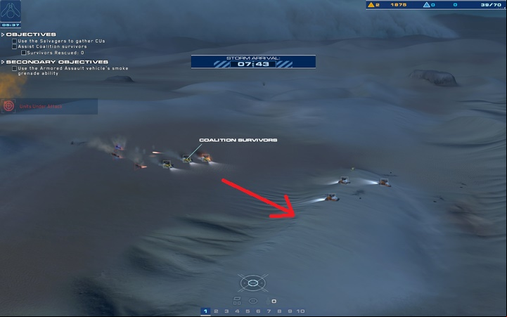 From the North-Western direction, you will receive reinforcements of armored vehicles. Protect them at all costs. - Mission 2 - The Boneyard - Campaign mode walkthrough - Homeworld: Deserts of Kharak Game Guide