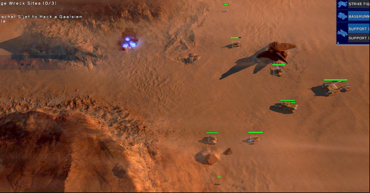 As for the remaining two ages, build two turrets there (behind rocks, to prevent them from being destroyed by RGs), deploy wide two AAVs a bit ahead, opposite the age and two RGs a bit behind them, in the middle (AAVs will take initial damage and let the rest of the units attack) - Mission 5 - Kalash Wreck - Campaign mode walkthrough - Homeworld: Deserts of Kharak Game Guide