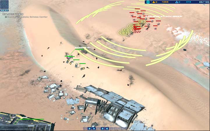 Stand behind the hill, so that all of your units, including Kapisi, launch a simultaneous attack. - Mission 6 - Beladin Dune Sea - Campaign mode walkthrough - Homeworld: Deserts of Kharak Game Guide