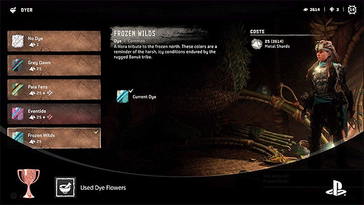 How to unlock: Used dye flowers to unlock and apply a new dye - Horizon Forbidden West: Trophies - list, trophy guide - Appendix - Horizon Forbidden West Guide