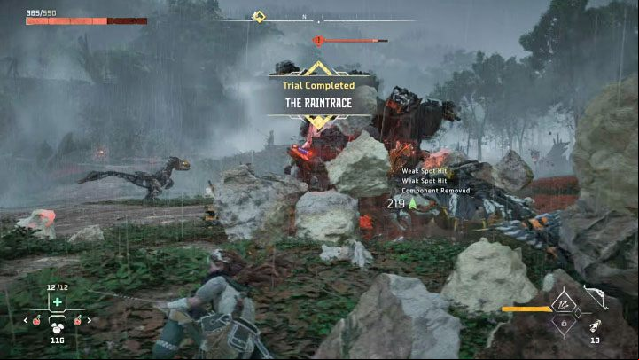 You will the trial as soon as the second tusk breaks off - Horizon Forbidden West: Hunting Grounds: The Raintrace - trials walkthrough - Hunting grounds - Horizon Forbidden West Guide