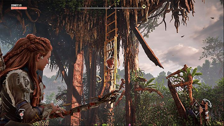 Get onto the protruding object and press Triangle to lower yourself down on a rope - it will happen automatically - Horizon Forbidden West: Reach for the Stars - walkthrough - Main Storyline - Horizon Forbidden West Guide