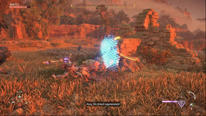 Keep in mind that Grudda's shield will regenerate after some time - Horizon Forbidden West: Grudda - boss, how to beat? - Bosses - Horizon Forbidden West Guide