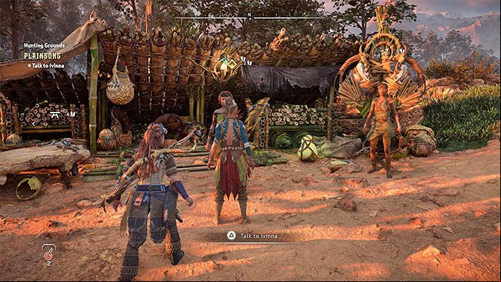 There's a hunter here who also serves as a trader, selling ranged weapons - Horizon Forbidden West: Hunting Grounds: Plainsong - Hunting Trials - Hunting grounds - Horizon Forbidden West Guide