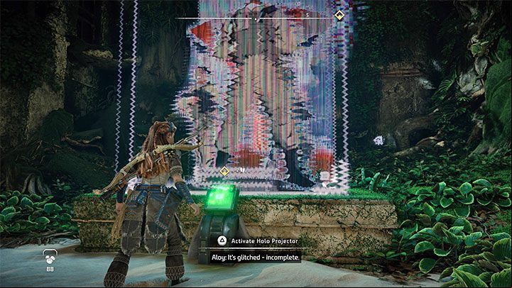 On your way to the throne room, you can optionally investigate the hallucinations, which are simply corrupted holo-projectors that you can interact with and unlock related collectibles - Horizon Forbidden West: The Broken Sky - walkthrough - Main Storyline - Horizon Forbidden West Guide