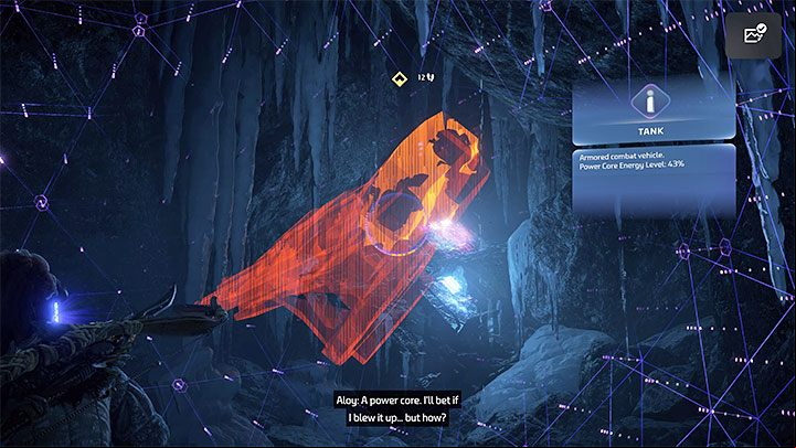 Enter the small cave and use focus mode once again to scan the debris - Horizon Forbidden West: The Broken Sky - walkthrough - Main Storyline - Horizon Forbidden West Guide