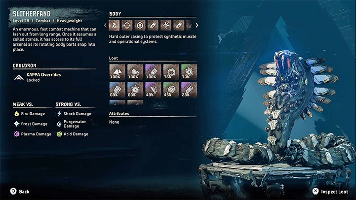 Right after the start of the arena battle, scan the boss to the basic information about the Slitherfang - Horizon Forbidden West: Slitherfang - boss, how to beat? - Bosses - Horizon Forbidden West Guide
