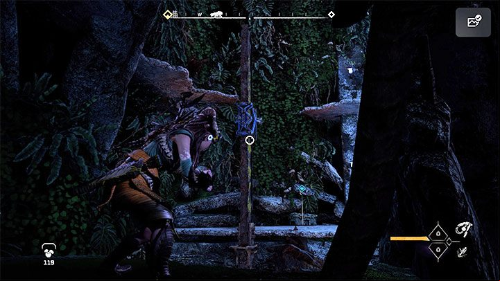 You will end up in the shaft, where you need to reach more yellow ledges - Horizon Forbidden West: Forbidden Legacy - Alvas quest, walkthrough - Tasks of companions - Horizon Forbidden West Guide