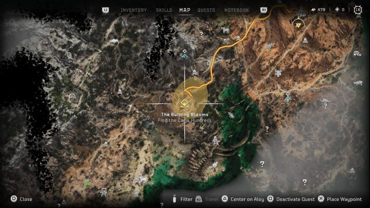 Head to the designated location southwest of the Stone's Echo settlement - Horizon Forbidden West: The Burning Blooms - walkthrough - Side quests - Horizon Forbidden West Guide