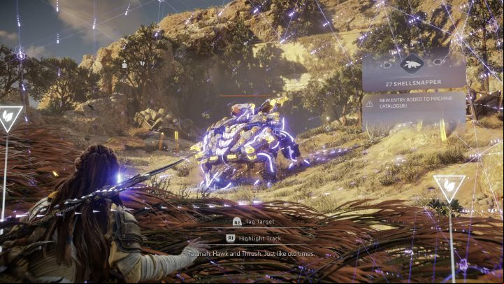 Before reaching the ridge, the Shellsnapper will stand in your way - Horizon Forbidden West: The Burning Blooms - walkthrough - Side quests - Horizon Forbidden West Guide