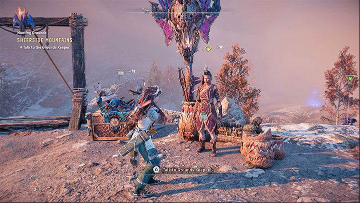 You can find a trader there who sells ranged weapons, some of which may come in handy during the trials - Horizon Forbidden West: Hunting Grounds: Sheerside Mountains - trial walkthrough - Hunting grounds - Horizon Forbidden West Guide