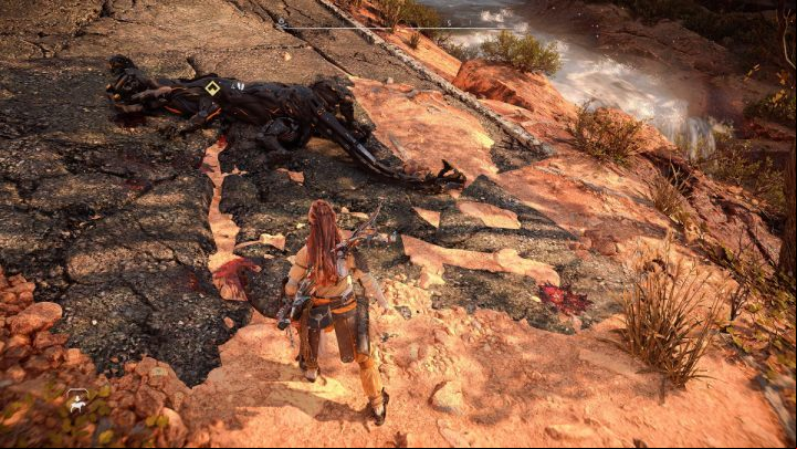 You will find more tracks by the destroyed machine at the other end of the clearing - Horizon Forbidden West: Shadow from the Past - walkthrough - Side quests - Horizon Forbidden West Guide