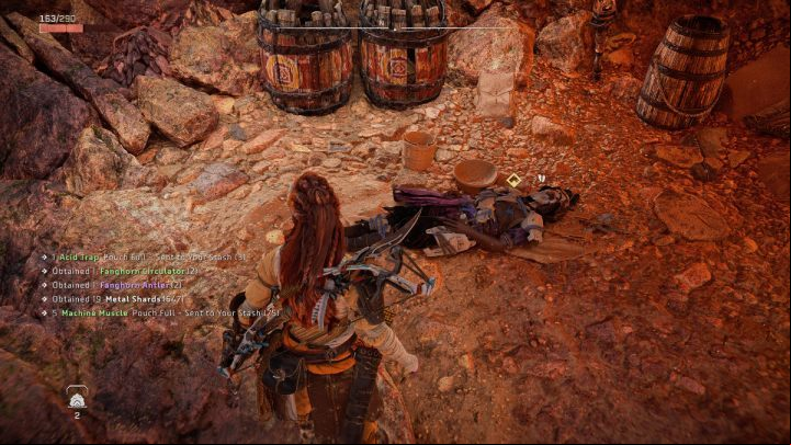 At the very end of the camp you will find a dead body - Horizon Forbidden West: Shadow from the Past - walkthrough - Side quests - Horizon Forbidden West Guide