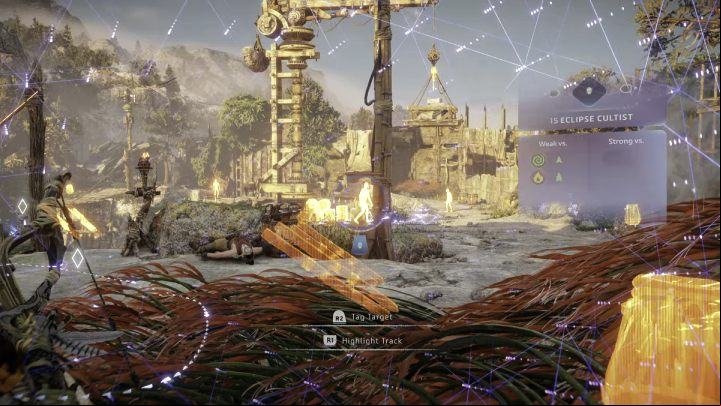 Jump down into the camp and kill all the guards at the entrance one by one - Horizon Forbidden West: Shadow in the West - walkthrough - Side quests - Horizon Forbidden West Guide