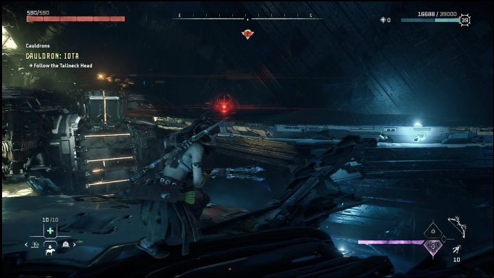 After climbing on the Tallneck's head, get ready to shoot - Horizon Forbidden West: Tallneck (Salt Bite) - location - Salt Bite - Horizon Forbidden West Guide