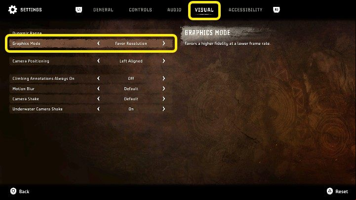 The appropriate option can be found in Horizon Forbidden West's settings, in the Visual tab, as pictured above - Horizon Forbidden West: System requirements - Appendix - Horizon Forbidden West Guide