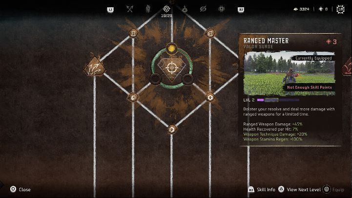 Go to the appropriate skill tree, find an unlocked skill or buy one, and then hold down the square to use it - Horizon Forbidden West: How to gain Valor? - Character and statistics - Horizon Forbidden West Guide