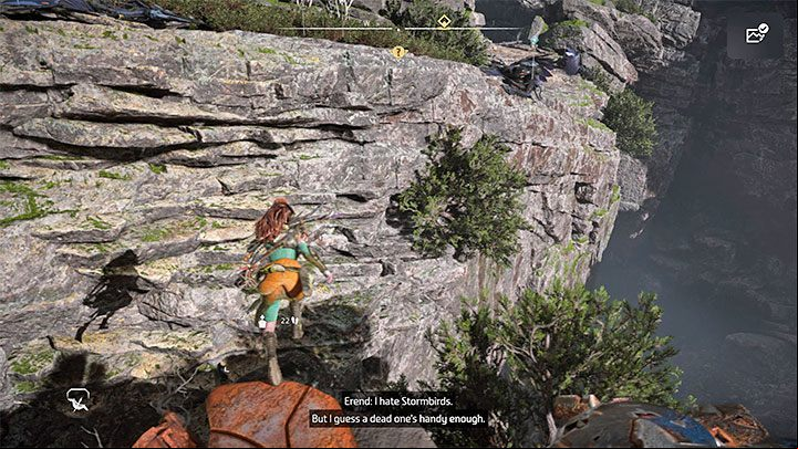 In the later part of the journey climb onto the large Stormbird wreck located on the rocks above the chasm - Horizon Forbidden West: Singularity - walkthrough, ending - Main Storyline - Horizon Forbidden West Guide