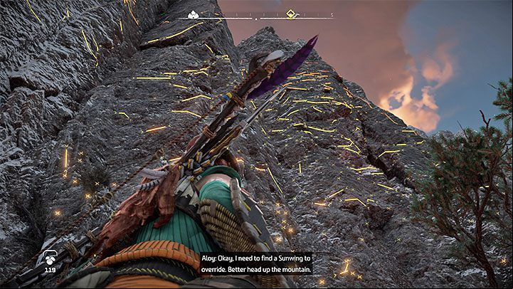 Now, you must climb to the top of the mountain above the Base - Horizon Forbidden West: The Wings of the Ten - walkthrough - Main Storyline - Horizon Forbidden West Guide