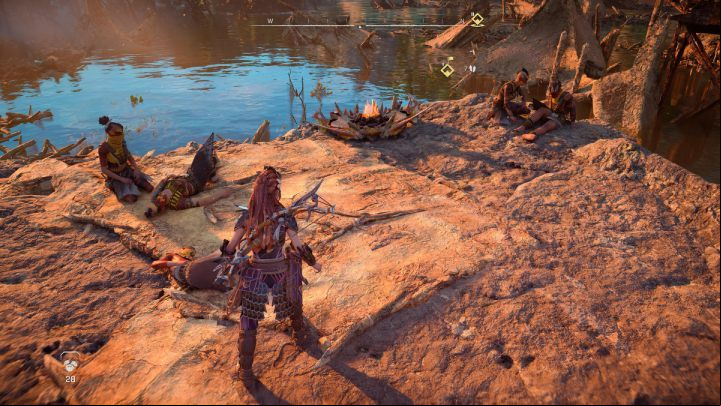 Talk to the survivors sitting at the shore - Horizon Forbidden West: The Deluge - walkthrough - Side quests - Horizon Forbidden West Guide