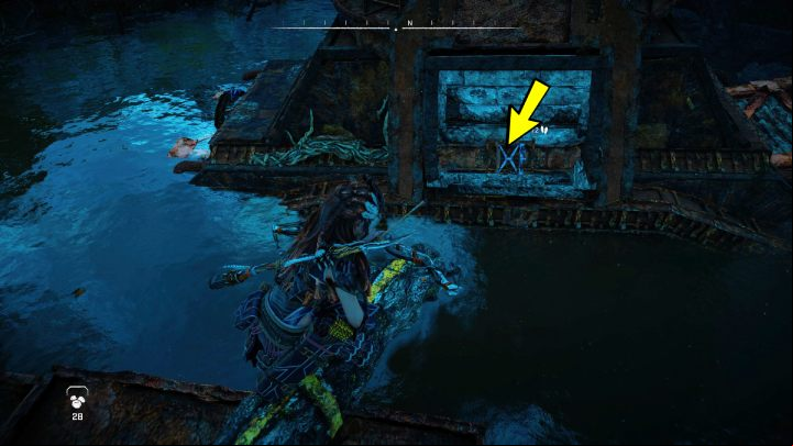 Climb up to the highest part of the metal structure near the crane and pull out the blocked part - Horizon Forbidden West: The Deluge - walkthrough - Side quests - Horizon Forbidden West Guide
