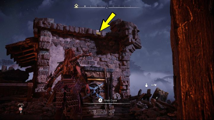 Move the crate to the building wall with the yellow brick under the roof and jump to the top - Horizon Forbidden West: A Tribe Apart - walkthrough - Side quests - Horizon Forbidden West Guide