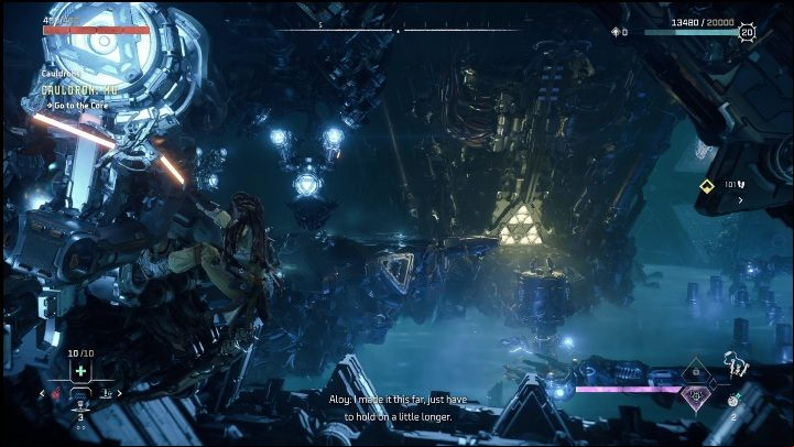 You have to reach the next part by hooking yourself to the machine - Horizon Forbidden West: Cauldron Mu (Cinnabar Sands) - location, walkthrough - Cinnabar Sands - Horizon Forbidden West Guide