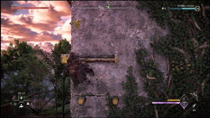 Climb up using the yellow elements - Horizon Forbidden West: The Bill - how to get it? - Ornaments - Horizon Forbidden West Guide