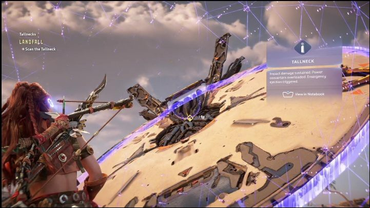 At the start of the quest, you need to scan the Tallneck - Horizon Forbidden West: Tallneck (Landfall) - location - Landfall - Horizon Forbidden West Guide