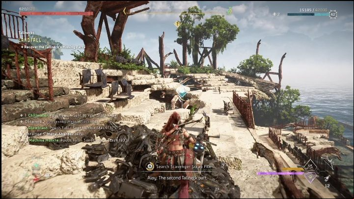 Once you have safely reached the top, it's time to search the next pile of items - Horizon Forbidden West: Tallneck (Landfall) - location - Landfall - Horizon Forbidden West Guide
