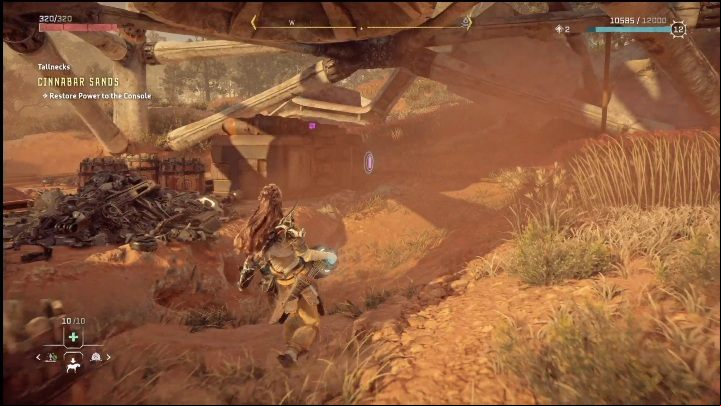 Now that you have the battery, jump down - Horizon Forbidden West: Tallneck (Cinnabar Sands) - location - Cinnabar Sands - Horizon Forbidden West Guide