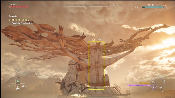A ladder will appear and you must now climb it - Horizon Forbidden West: Tallneck (Cinnabar Sands) - location - Cinnabar Sands - Horizon Forbidden West Guide