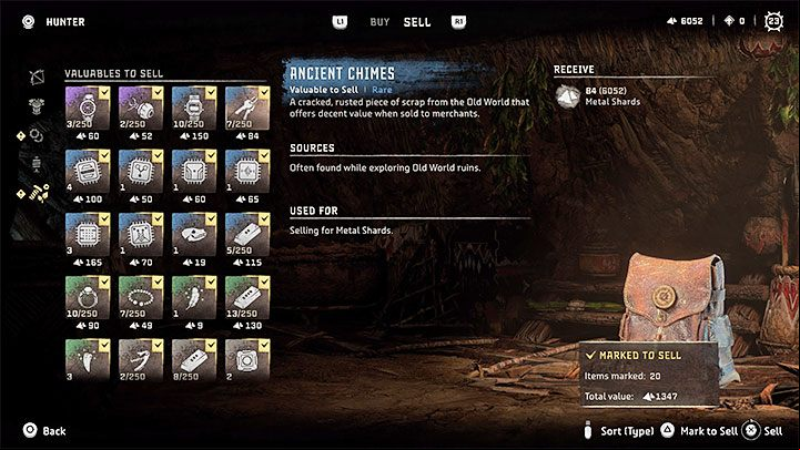 You can also sell useless or unwanted items from your inventory - Horizon Forbidden West: How to earn and spend Money (Metal Shards)? - World and game information - Horizon Forbidden West Guide