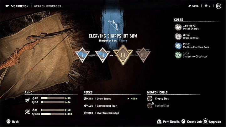 Another potential use of Metal Shards is upgrading your gear - weapons and outfits - Horizon Forbidden West: How to earn and spend Money (Metal Shards)? - World and game information - Horizon Forbidden West Guide