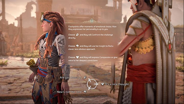 During some conversations with important characters you may encounter dialogue options tied to Aloy's emotional state - Horizon Forbidden West: Are important choices in the game? - World and game information - Horizon Forbidden West Guide