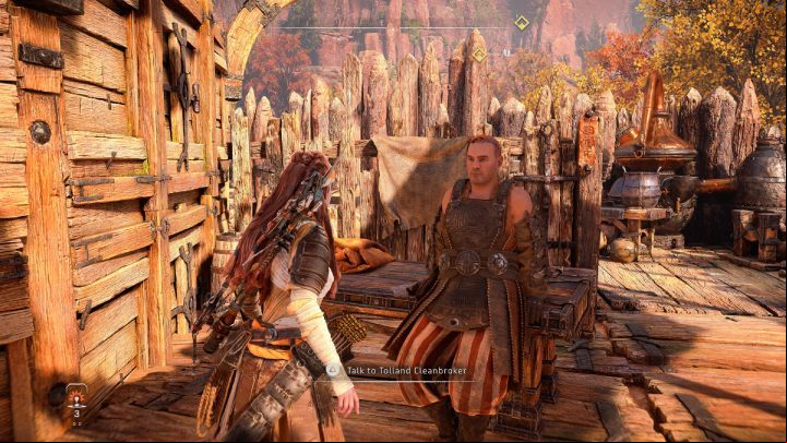 Exit the tavern and head down to the Melee Pit - Horizon Forbidden West: The Twilight Path - walkthrough - Side quests - Horizon Forbidden West Guide