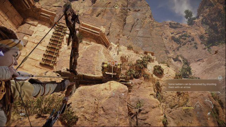 Lower the ladder with your bow and climb up the rock - Horizon Forbidden West: The Twilight Path - walkthrough - Side quests - Horizon Forbidden West Guide