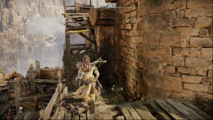Jump up to the broken staircase, turn right and climb the stone steps - Horizon Forbidden West: The Twilight Path - walkthrough - Side quests - Horizon Forbidden West Guide