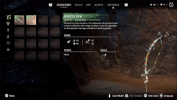 The Hunter Bow, on the other hand, is your first ranged weapon - Horizon Forbidden West: How to get first weapons? - Combat - Horizon Forbidden West Guide