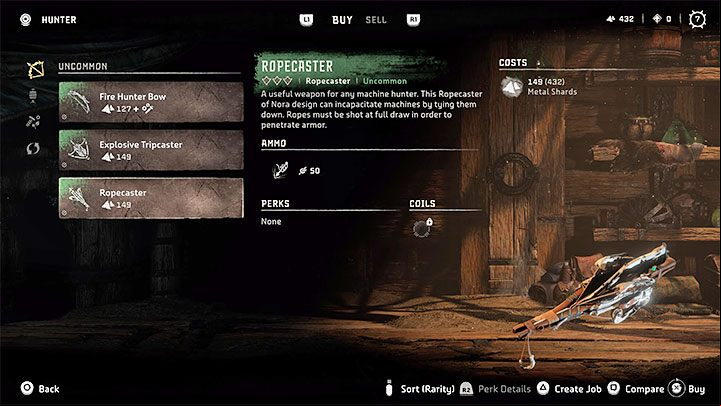 One of the hunters in the previously mentioned Hunting Grounds also serves as a trader - Horizon Forbidden West: How to get first weapons? - Combat - Horizon Forbidden West Guide