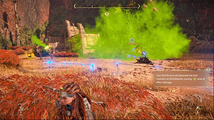 Upon being hit, the tank will leak and explode, killing the machine or bringing it to the brink of death - Horizon Forbidden West: To the Brink - walkthrough - Main Storyline - Horizon Forbidden West Guide