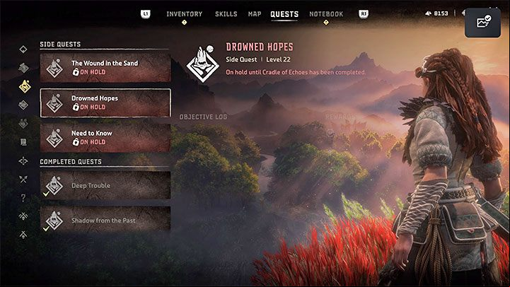 In the later part of the campaign, all quests that you have started may be put on hold; the image above shows an example of such a situation - Horizon Forbidden West: Why mission is On Hold? - World and game information - Horizon Forbidden West Guide