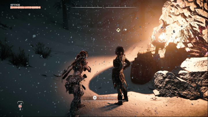 When you reach the top, talk to the man by the campfire - Horizon Forbidden West: A Soldiers March - walkthrough - Side quests - Horizon Forbidden West Guide