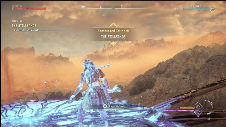 As soon as you jump on top of the Tallneck, it will regain consciousness and rise again - Horizon Forbidden West: Tallneck (The Stillsands) - location - Stillsands - Horizon Forbidden West Guide