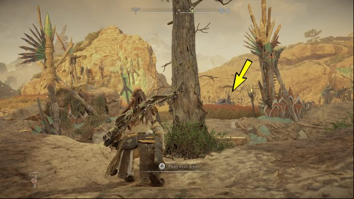 Knock down a tree to get to the camp - Horizon Forbidden West: The Bristlebacks - walkthrough - Side quests - Horizon Forbidden West Guide
