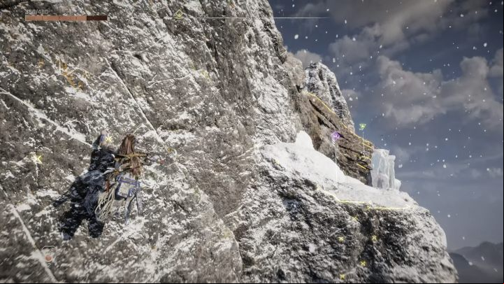 Pull yourself to the yet another grip and move right along the rock - Horizon Forbidden West: Signal Spike - walkthrough - Side quests - Horizon Forbidden West Guide