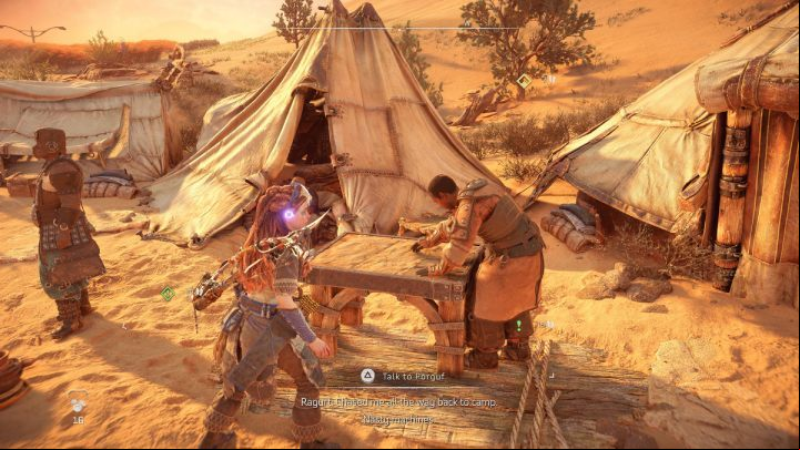 Talk to Porguf at Camp Nowhere, located south of the Base - Horizon Forbidden West: Breaking Even - walkthrough - Side quests - Horizon Forbidden West Guide