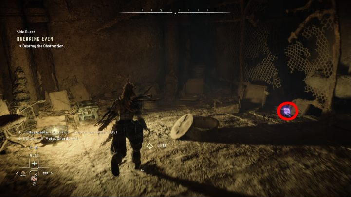 Enter the tunnel through a small hole in the wall - Horizon Forbidden West: Breaking Even - walkthrough - Side quests - Horizon Forbidden West Guide