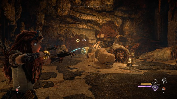 Use explosive bombs to set fire to the barrels against the wall - Horizon Forbidden West: Breaking Even - walkthrough - Side quests - Horizon Forbidden West Guide