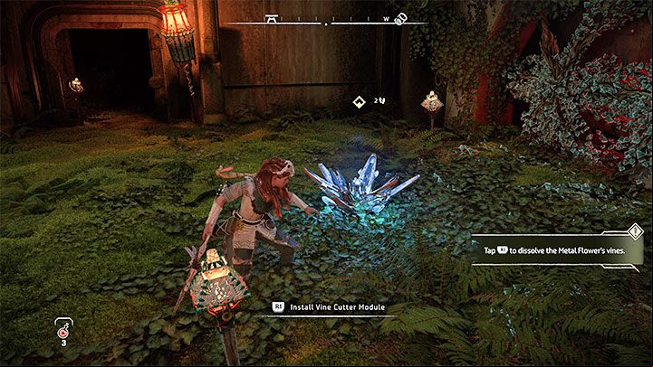 The game will immediately let you test out the tool on a metal flower found in the facility - Horizon Forbidden West: What are Metal Flowers? - Exploration - Horizon Forbidden West Guide